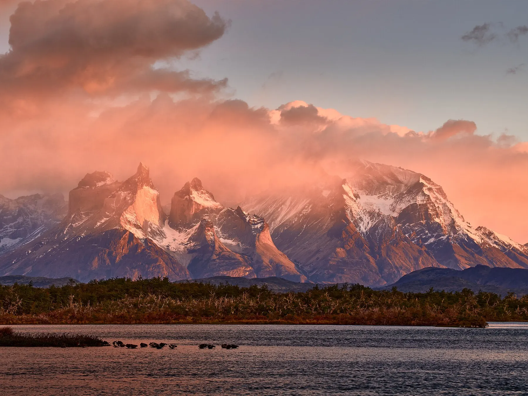 Chilean Patagonia — Cuernos del Paine granite spires at sunset, Torres del Paine National Park