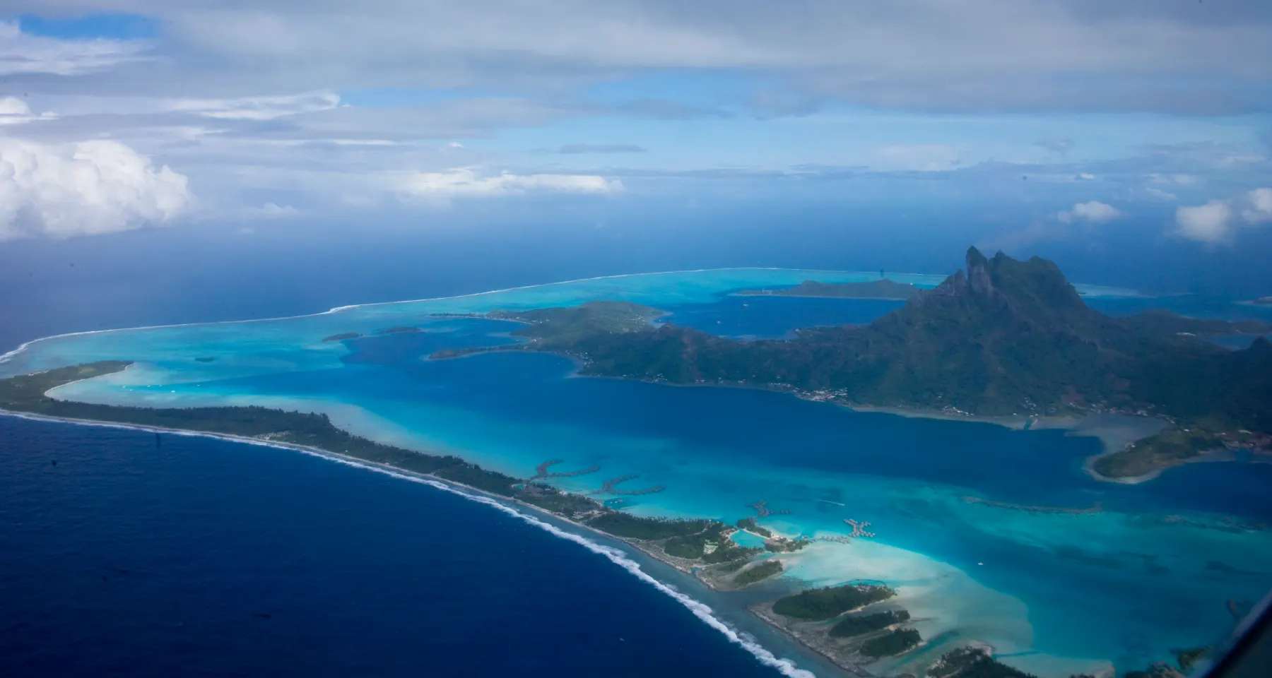 Aerial view of Bora Bora's lagoon and Mount Otemanu — French Polynesia